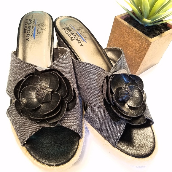 Comfy espadrille-y sandals boho flower wedge 7.5W - Picture 4 of 7